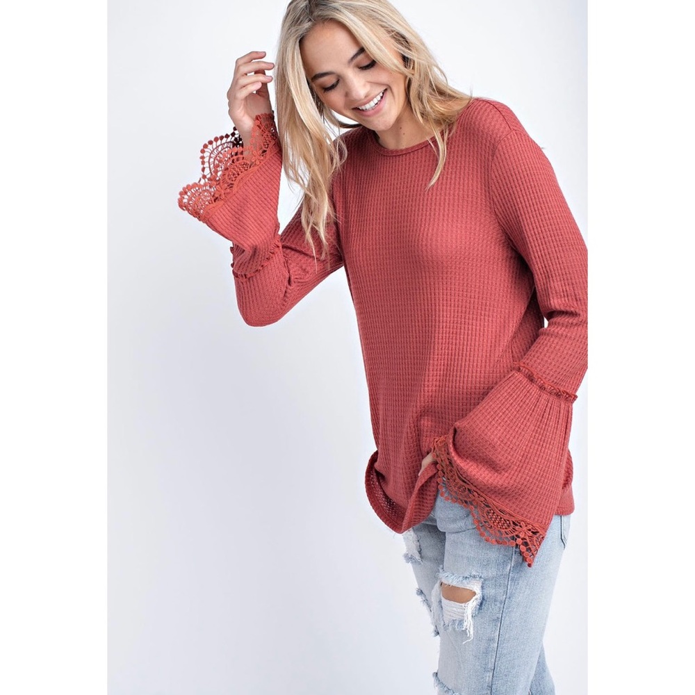 🆕 Rust Waffle Knit Bell Blouse